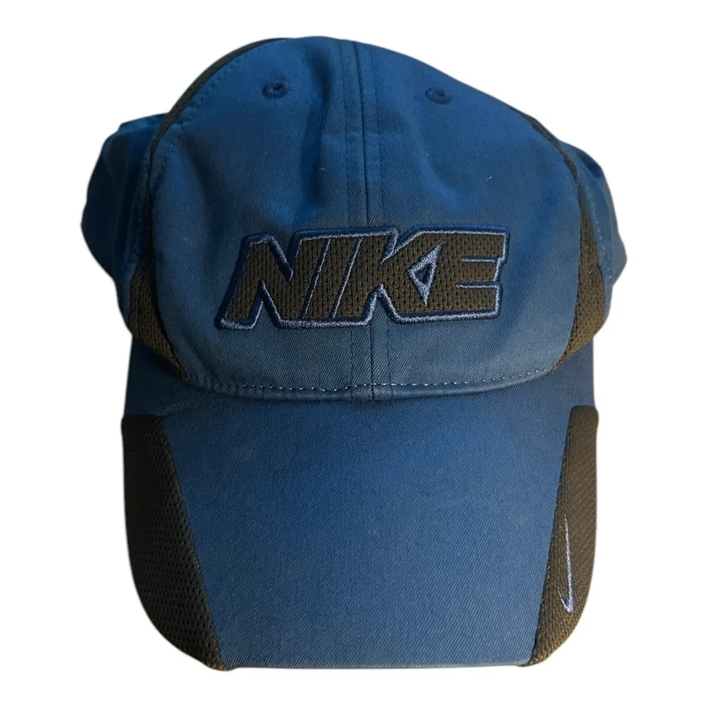 Nike Hat Cap Swoosh Spellout Blue 1 Size Adjustable Hook Loop - Picture 1 of 5